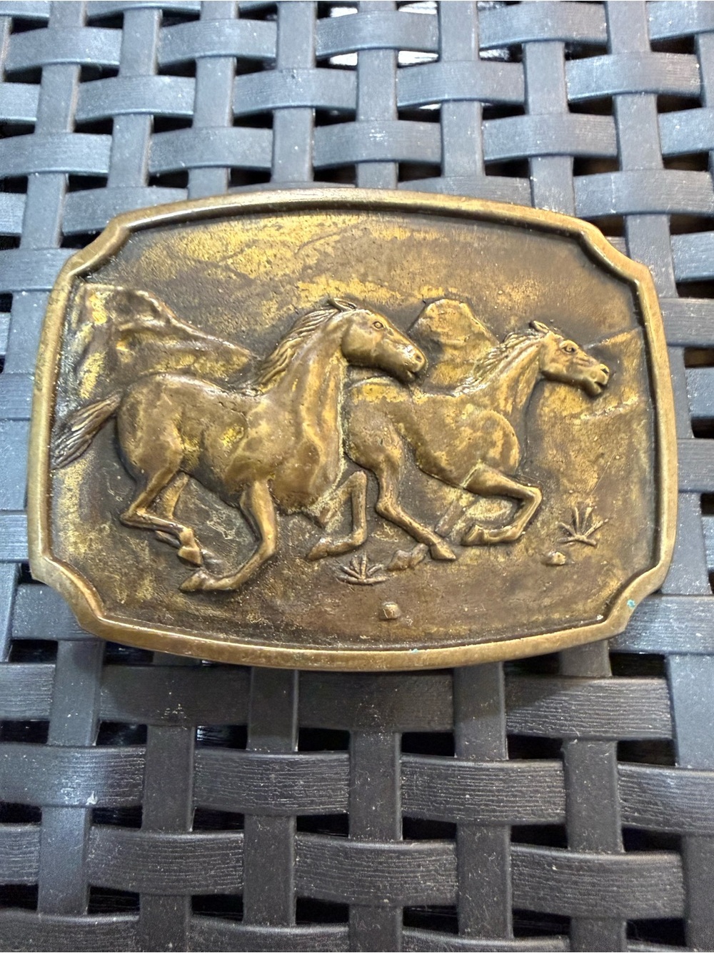 BTS Solid Brass Belt Buckle Running Wild Horses Western Vintage 1978 Made USA
